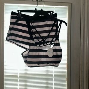NWT Hotouch black and white two piece swim with shorts